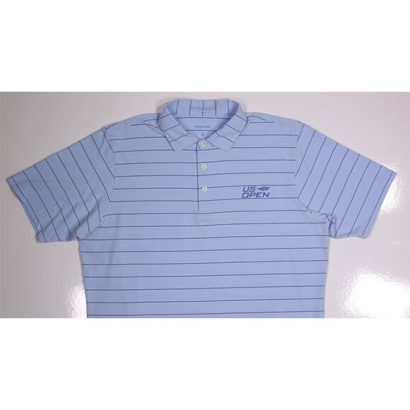 B. Draddy US Open Tennis Blue Striped Golf Polo Shirt Cotton Stretch Men's Small - Picture 4 of 8